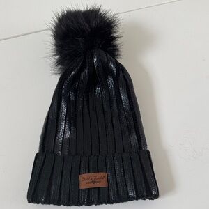 Bella Knit Luxe Black Pom-Pom Beanie, Like New